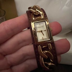 Michael Kors Leather and chain goldtone watch